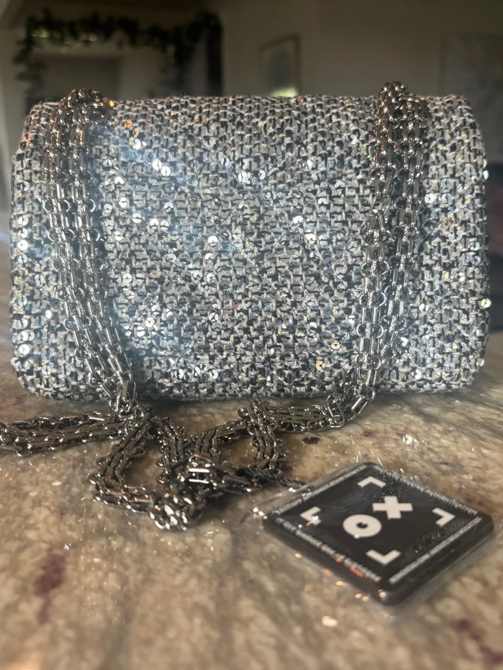 Chanel 2.55 Reissue Silver Sequin Tweed Flap Bag